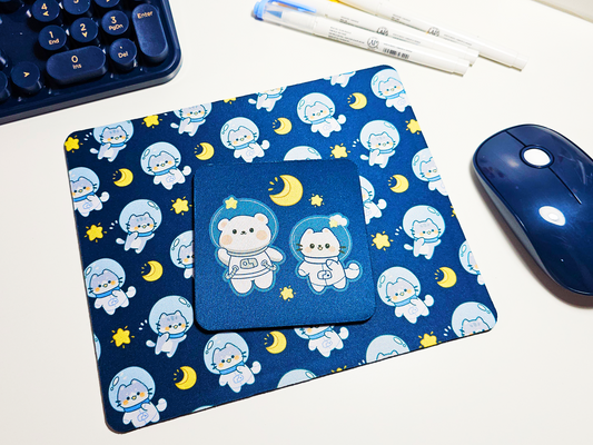 Cat Astronaut Mousepad and Coaster Set
