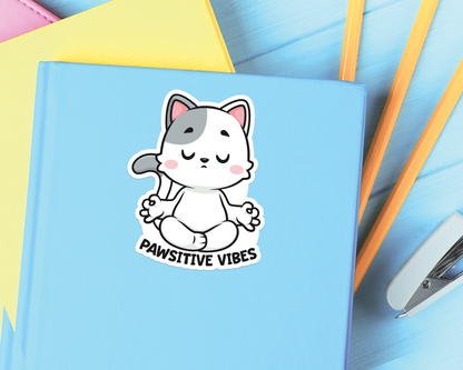 Cat Yoga Pawsitive Vibes Sticker