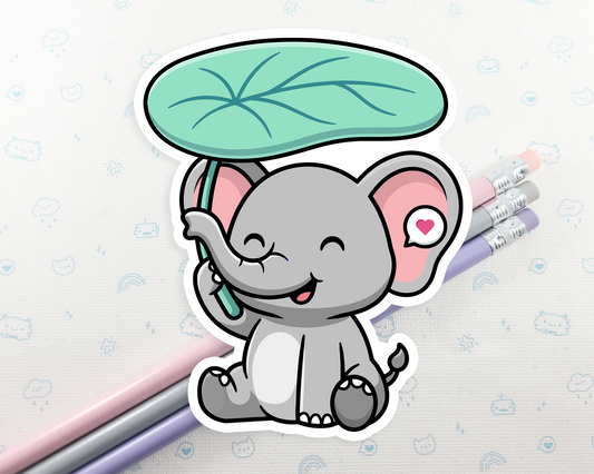 Elephant Under a Leaf Sticker