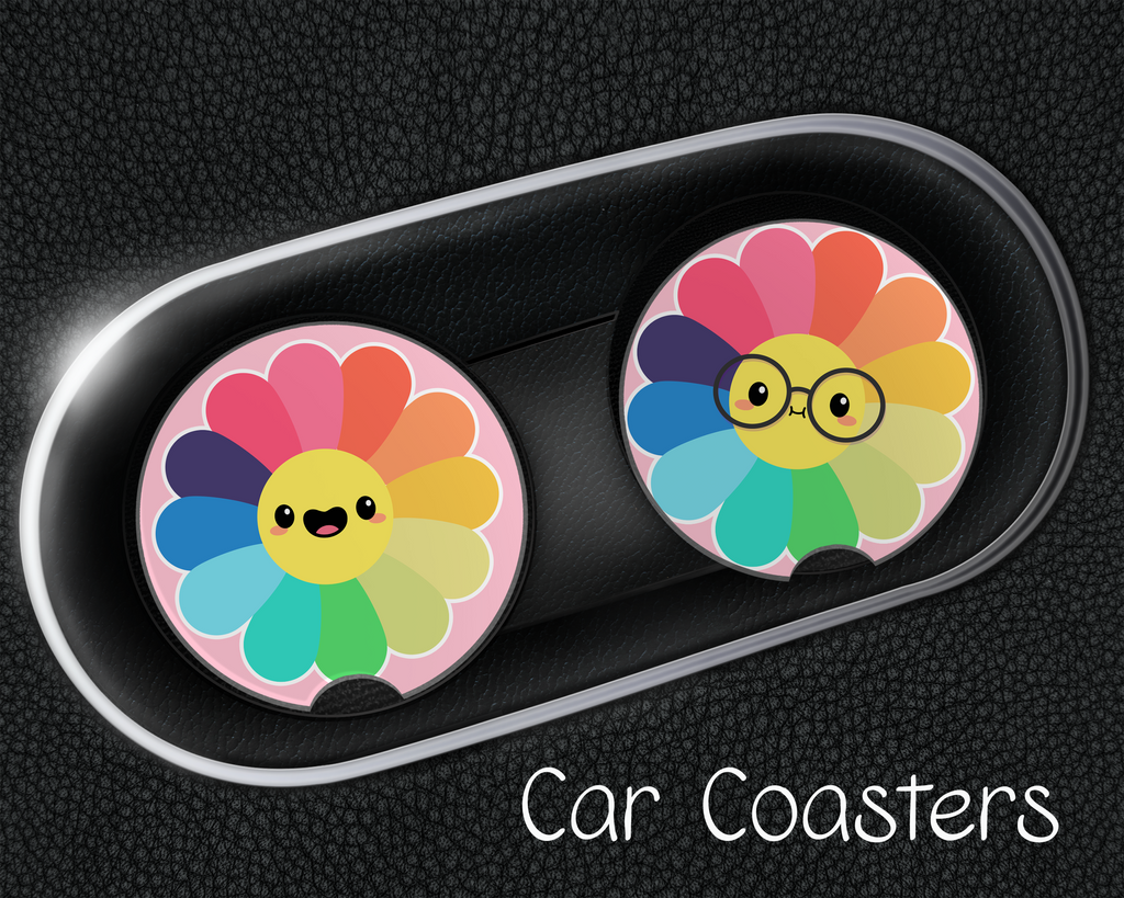 Rainbow Flowers Car Coasters