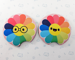 Rainbow Flowers Car Coasters