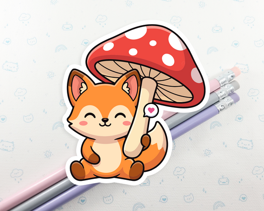 Fox Under Mushroom Sticker