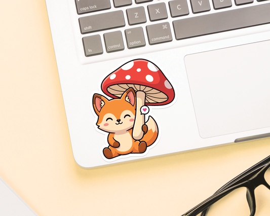 Fox Under Mushroom Sticker