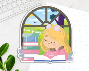 Reading Girl Blonde Hair Jumbo Sticker