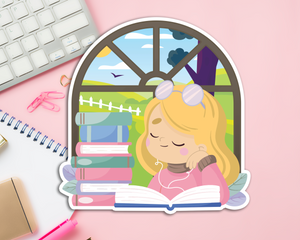 Reading Girl Blonde Hair Jumbo Sticker