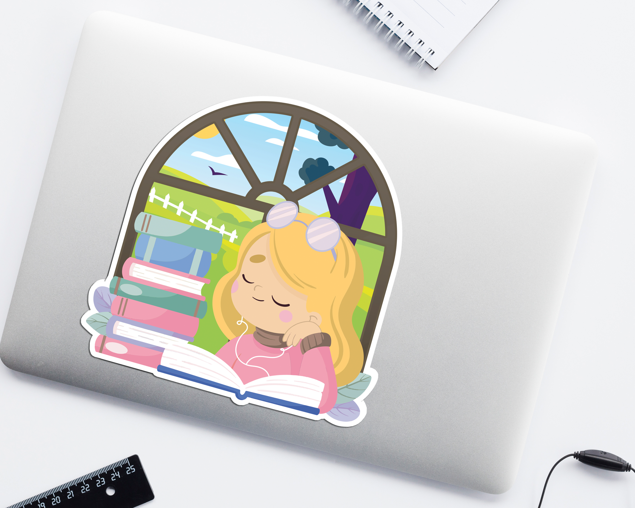 Reading Girl Blonde Hair Jumbo Sticker