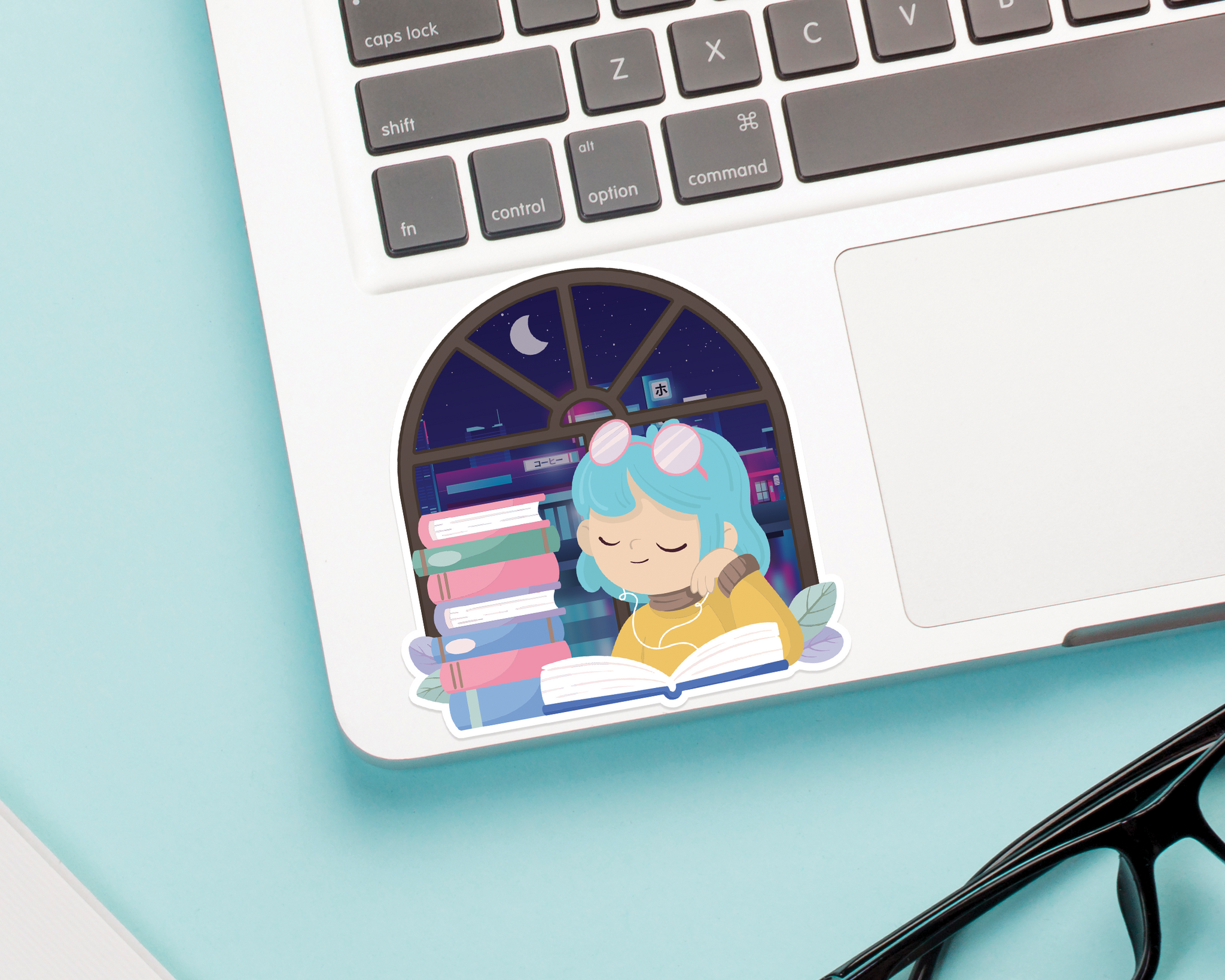 Reading Girl Blue Hair Sticker