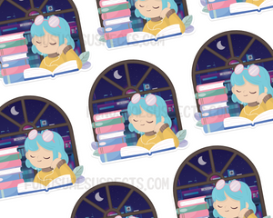 Reading Girl Blue Hair Sticker