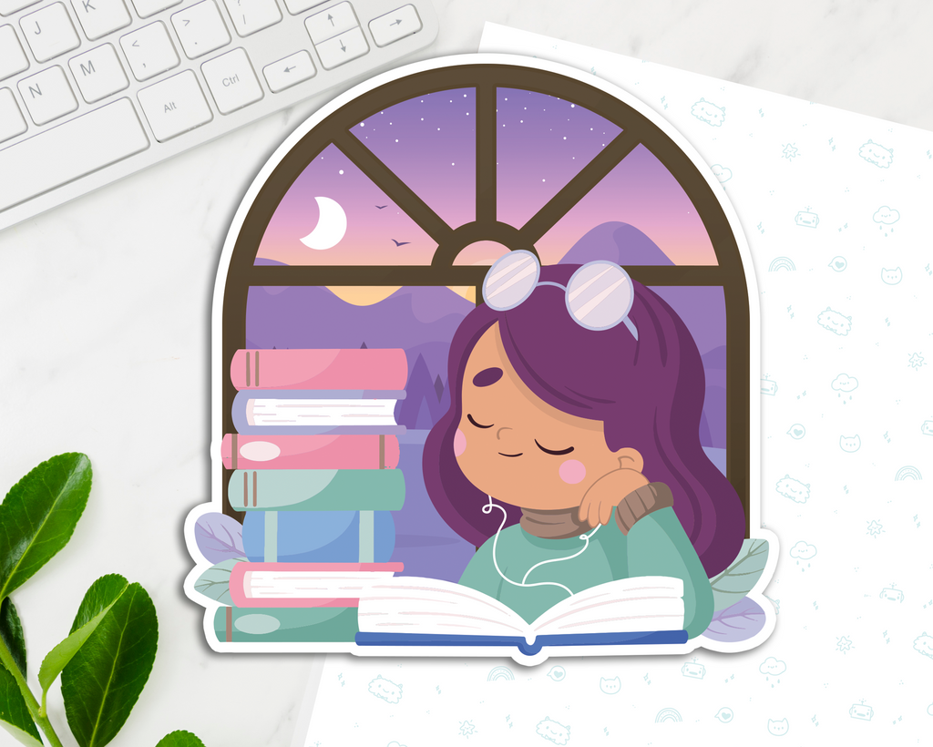 Reading Girl Purple Hair Jumbo Sticker