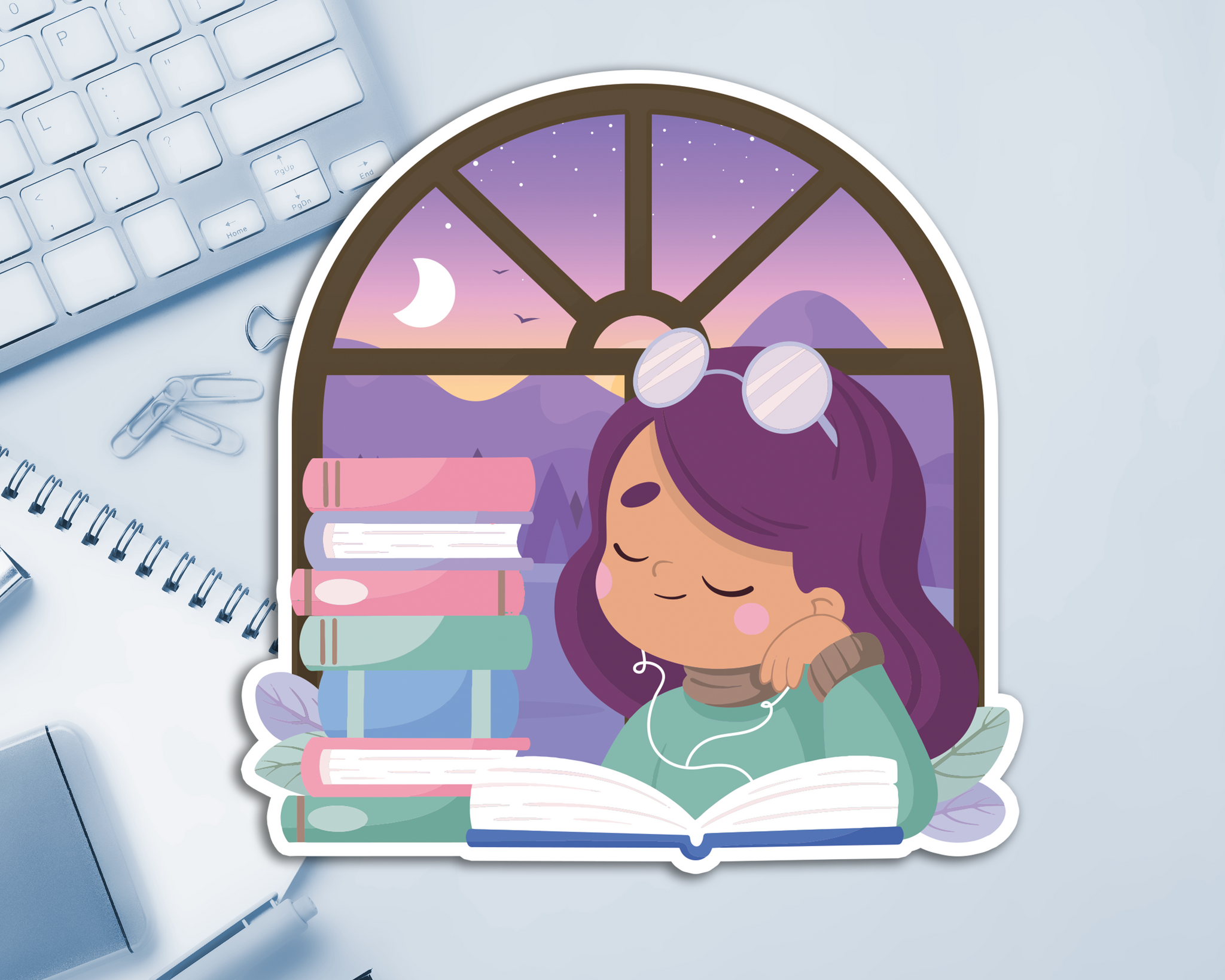 Reading Girl Purple Hair Jumbo Sticker