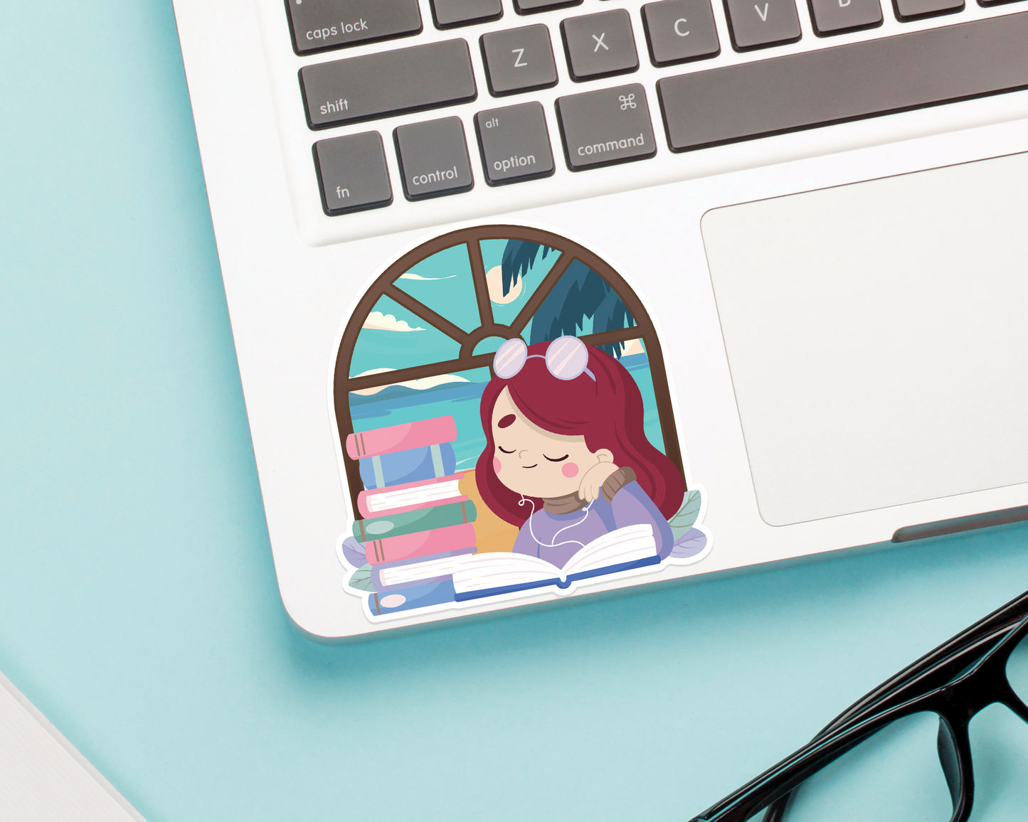 Reading Girl Red Hair Sticker