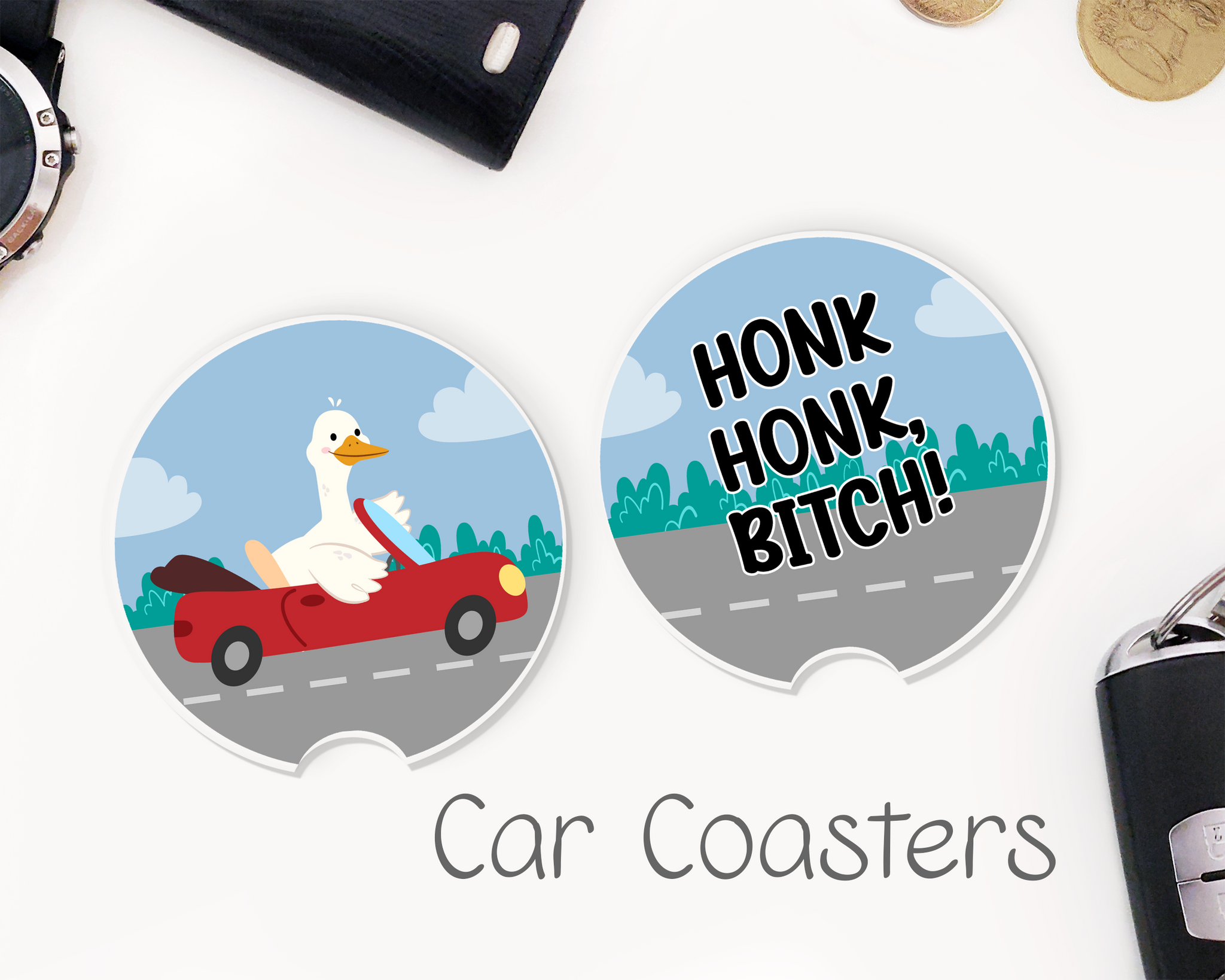 Goose Honk Honk Car Coasters