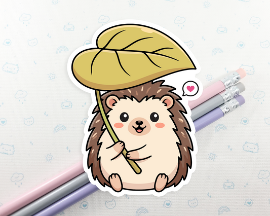 Hedgehog Under a Leaf Sticker