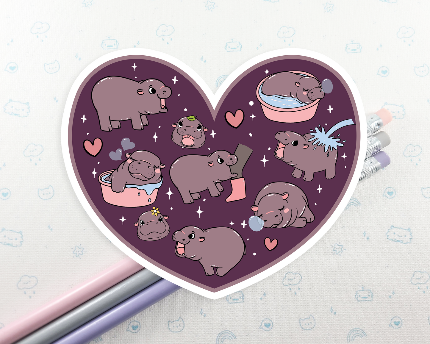 Heart Hippo Sticker