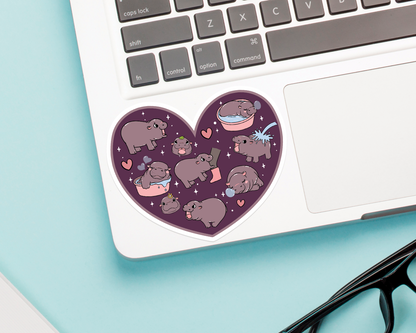 Heart Hippo Sticker