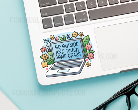 Laptop Go Touch Grass Sticker