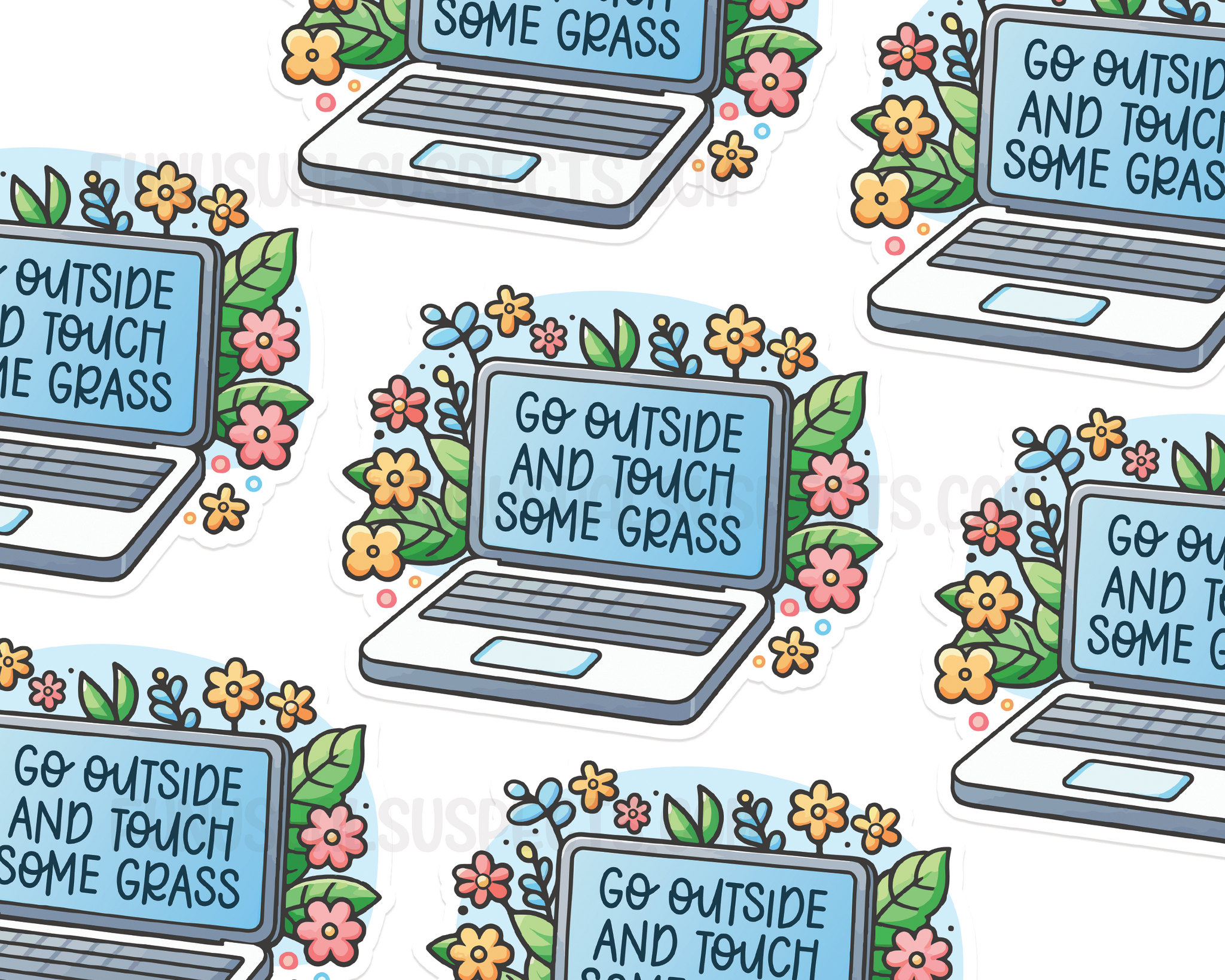 Laptop Go Touch Grass Sticker