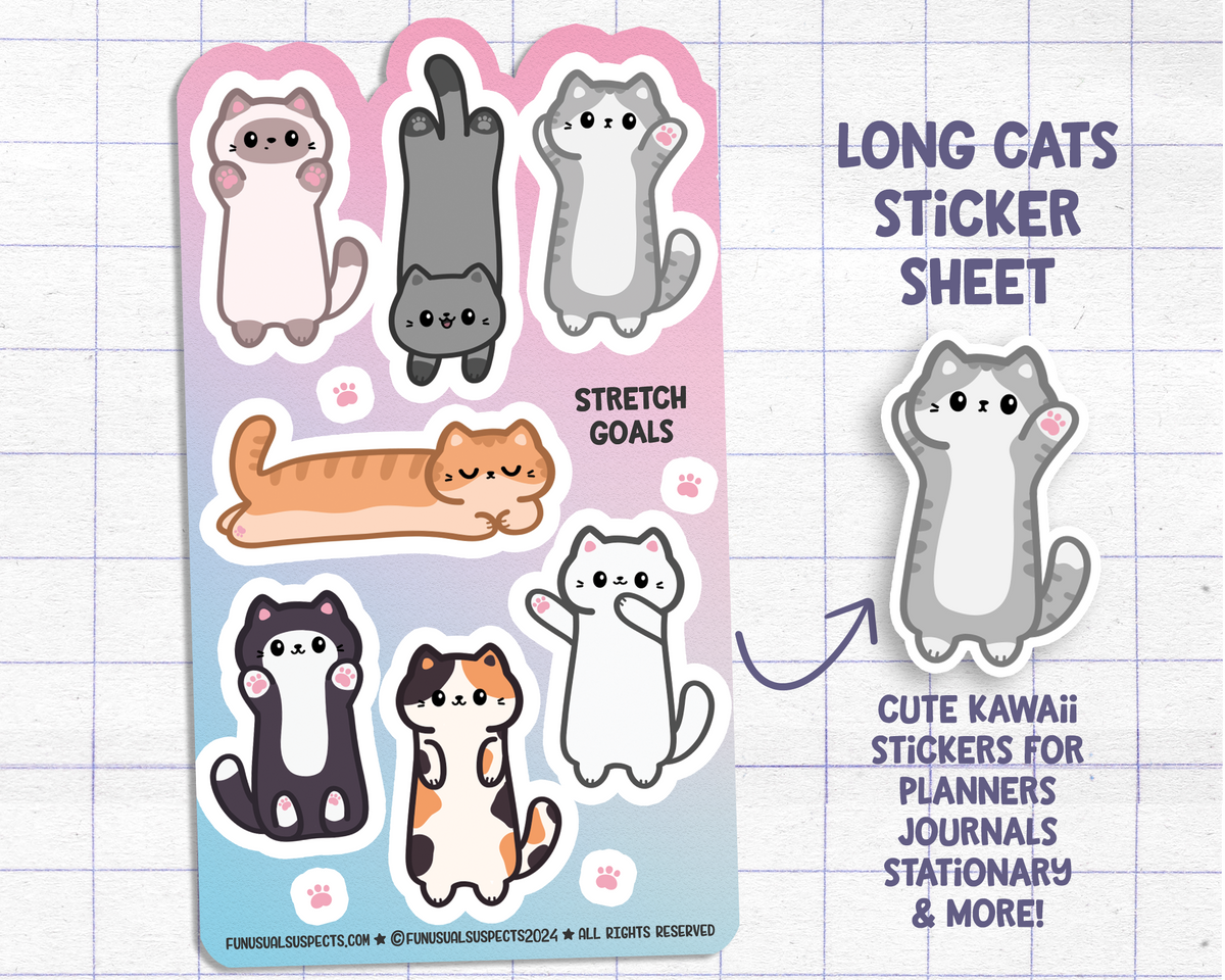 Long Cats Sticker Sheet – FunUsualSuspects