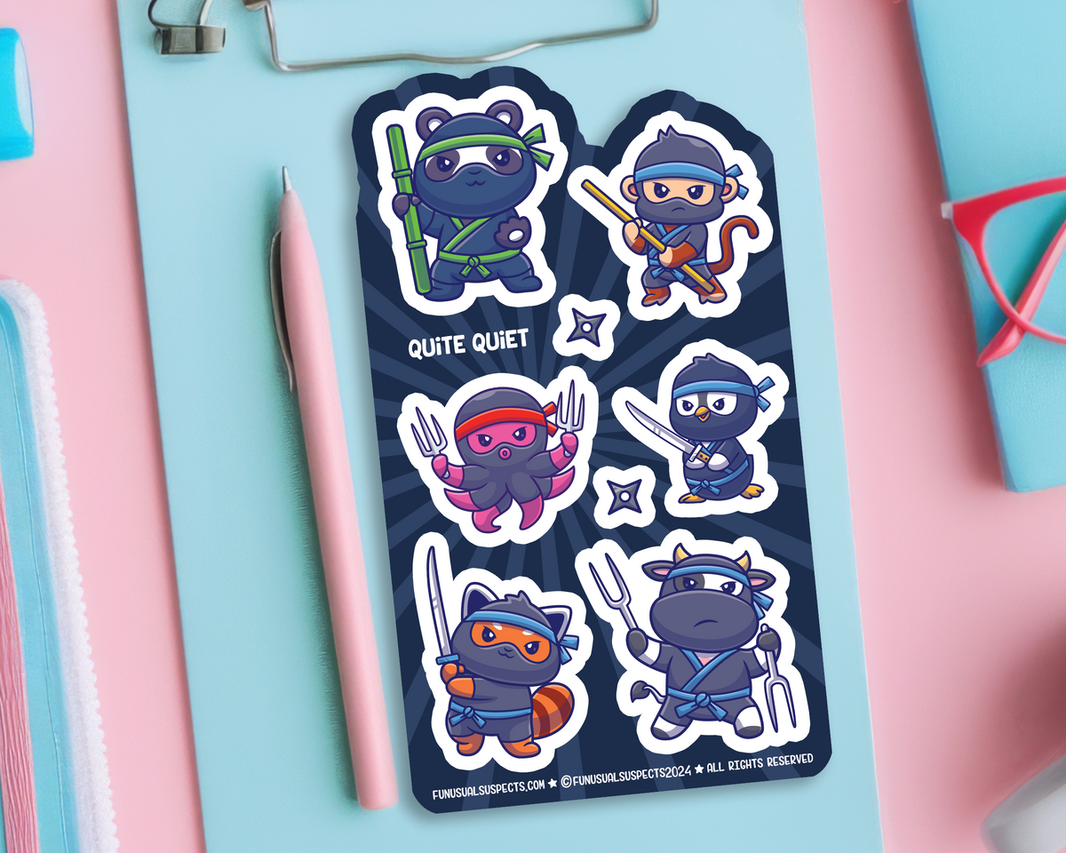 1 Quite Sticker Ninjas Quite Quiet Sticker Sheet – FunUsualSuspects