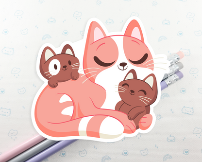Orange Cat and Kittens Sticker