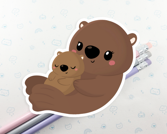 Otter Mom and Pup Sticker