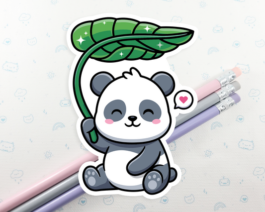 Panda Under Leaf Sticker