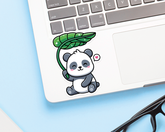 Panda Under Leaf Sticker