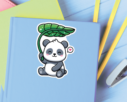 Panda Under Leaf Sticker