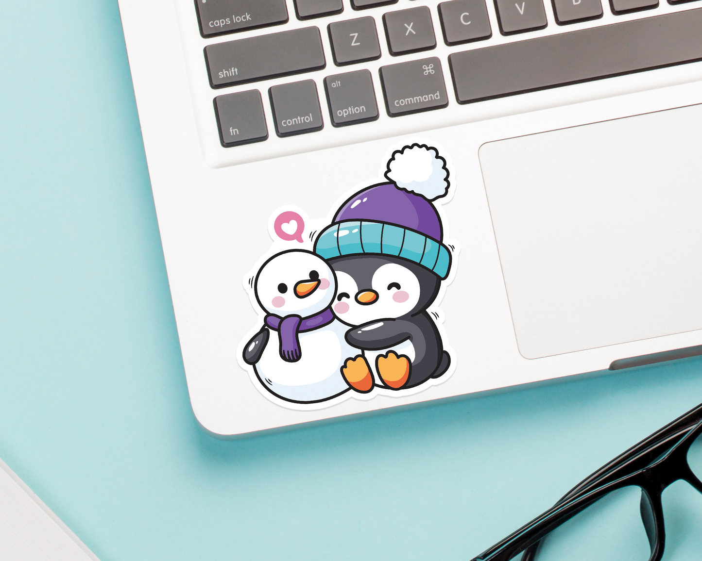 Penguin Snowman Hugging Sticker