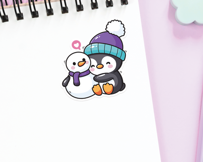 Penguin Snowman Hugging Sticker