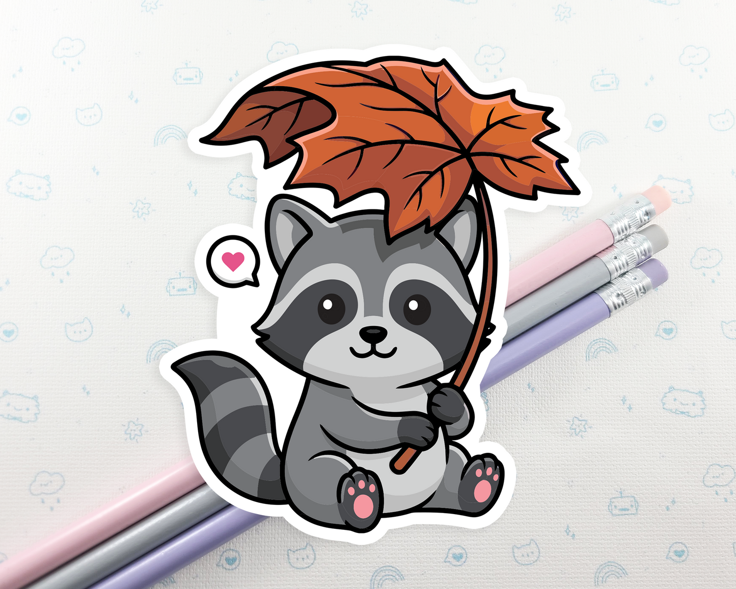 Raccoon Under Leaf Sticker