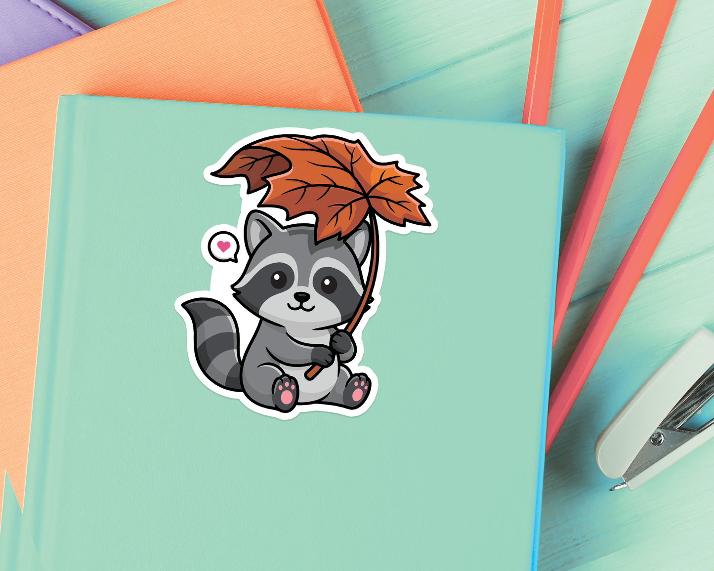 Raccoon Under Leaf Sticker