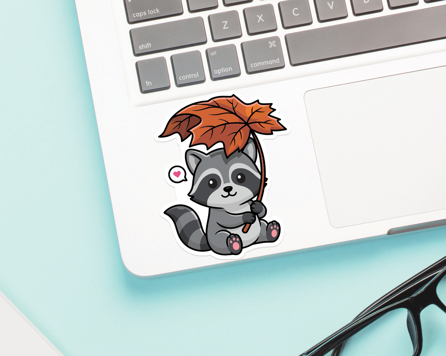 Raccoon Under Leaf Sticker