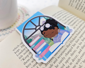 Reading Girl Black Hair Magnetic Bookmark