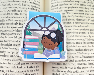 Reading Girl Black Hair Magnetic Bookmark