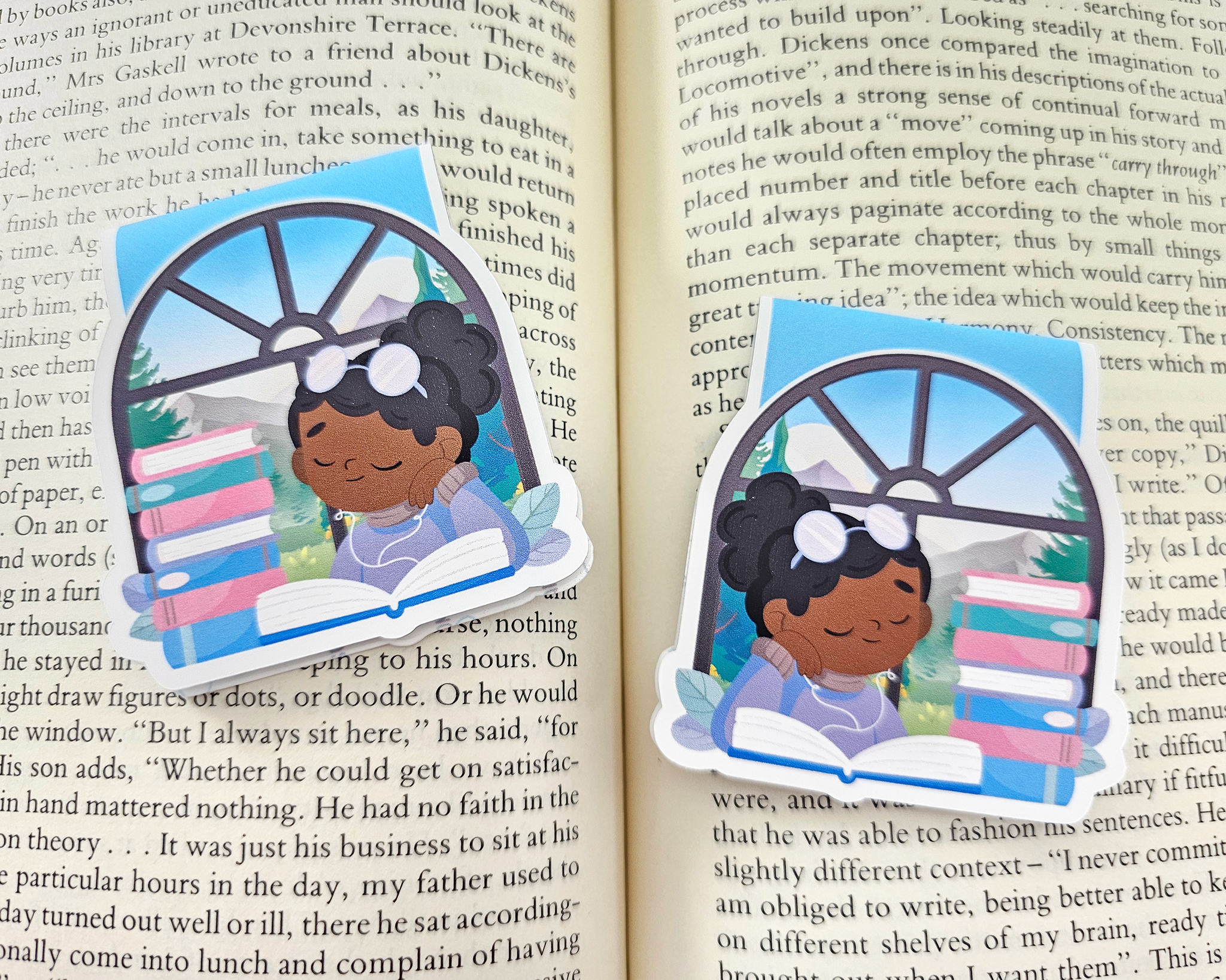 Reading Girl Black Hair Magnetic Bookmark