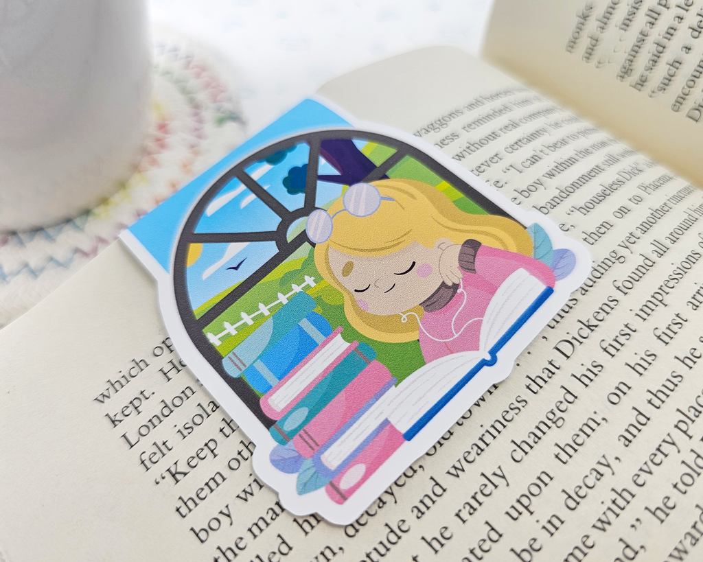 Reading Girl Blonde Hair Magnetic Bookmark