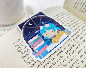 Reading Girl Blue Hair Magnetic Bookmark