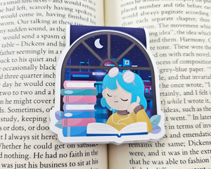 Reading Girl Blue Hair Magnetic Bookmark