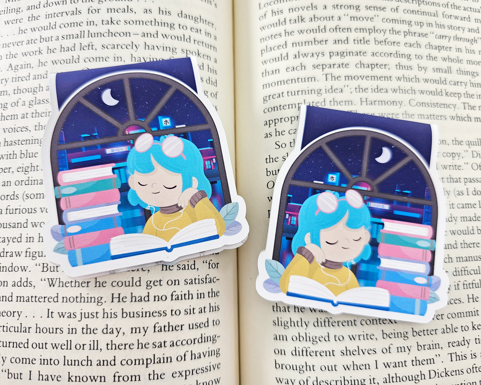 Reading Girl Blue Hair Magnetic Bookmark