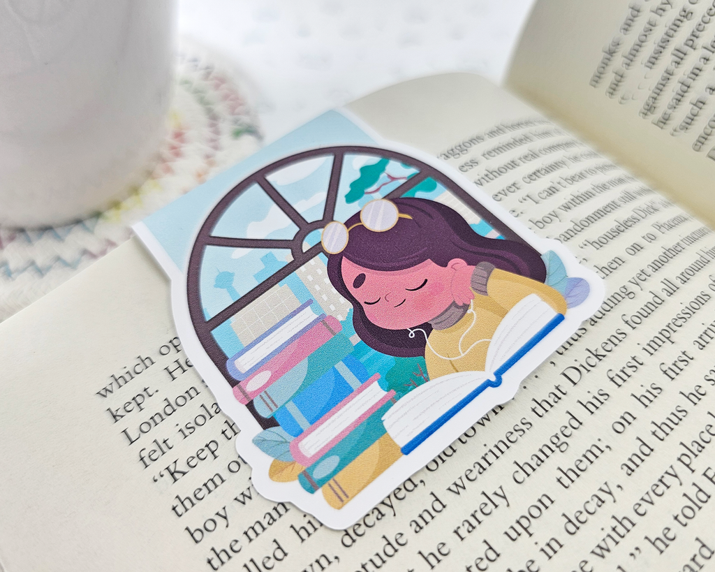 Reading Girl Brown Hair Magnetic Bookmark