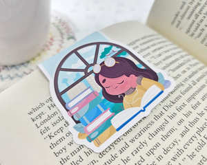 Reading Girl Brown Hair Magnetic Bookmark