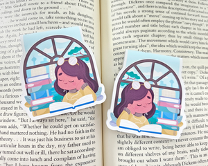 Reading Girl Brown Hair Magnetic Bookmark