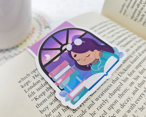 Reading Girl Purple Hair Magnetic Bookmark