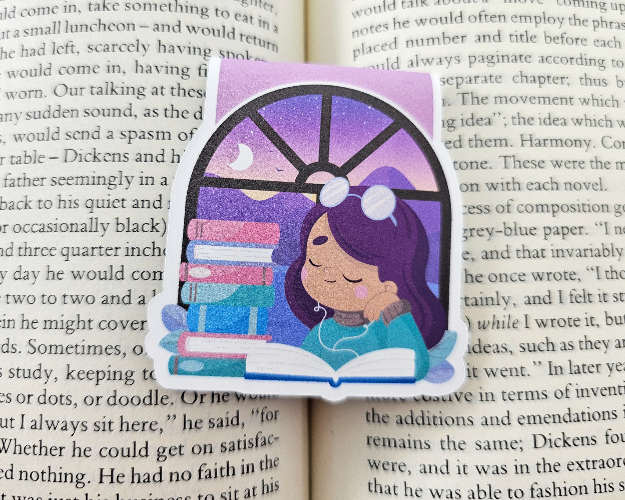 Reading Girl Purple Hair Magnetic Bookmark