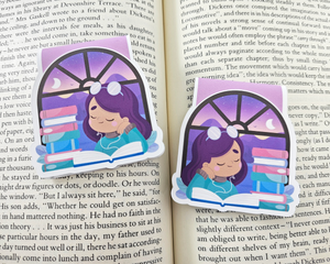 Reading Girl Purple Hair Magnetic Bookmark