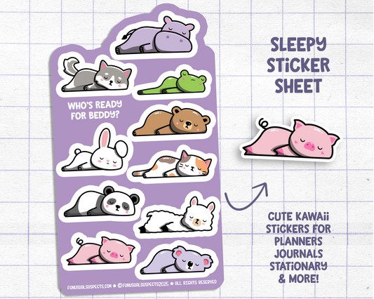 Sleepy Animals Sticker Sheet