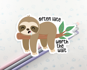 Sloth Often Late Sticker