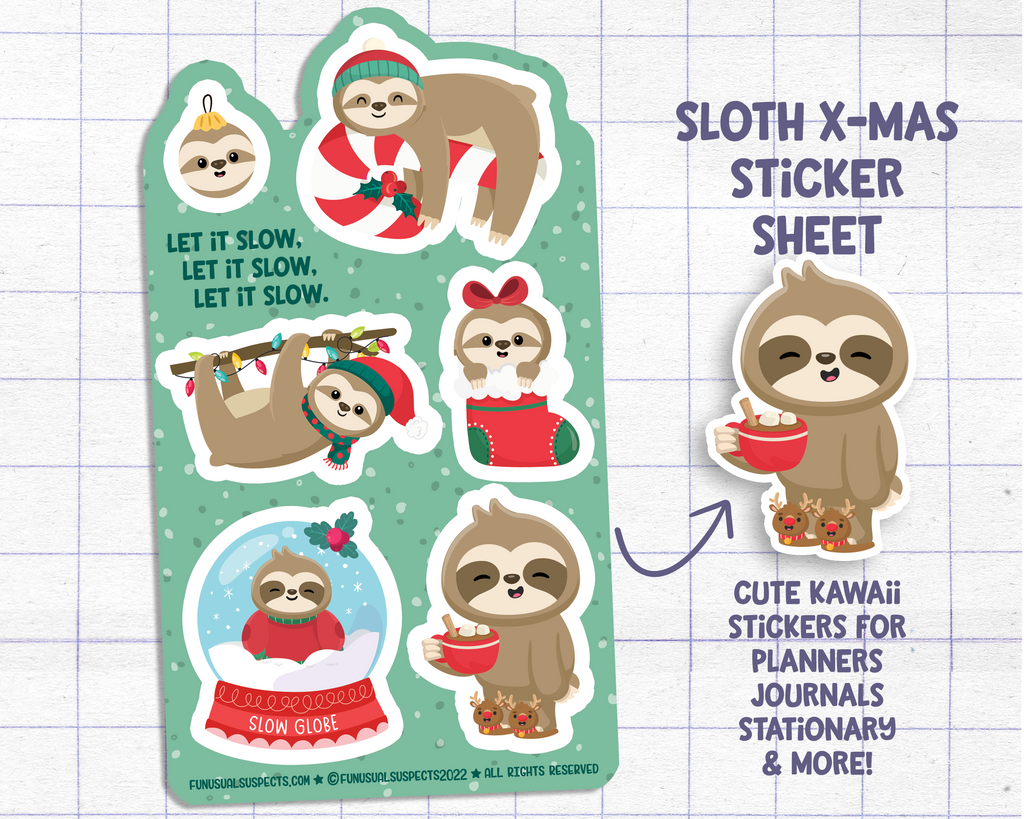 Christmas Sloth Sticker Sheet