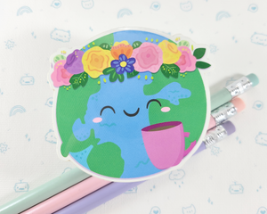Earth With Coffee Sticker
